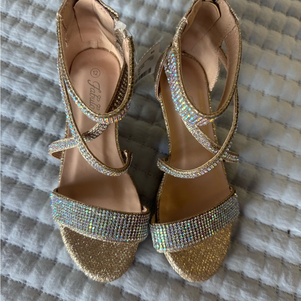 Gold Glitter Heels, Girls 12